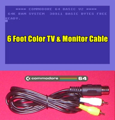 6Ft Color AV Composite TV & Monitor Cable for Commodore C64 C128 Computer NEW - Image 1 of 4