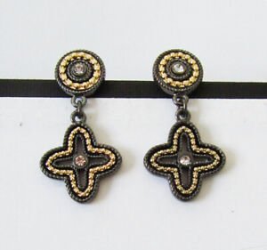 Chico's Jewelry Cut Crystal Post Earrings in Gold and Hematite