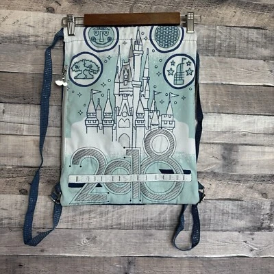 Walt Disney World Park Exclusive Disney 2018 Graphic Blue Cinch Bag Backpack - Image 1 of 4