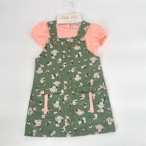 Little Lass Girls 2 pc Green Floral Jumper Dress & Shirt Size 4T NWT Green Fall - Picture 1 of 6