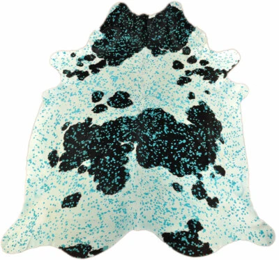 KUHFELL STIERFELL SCHWARZ WEISS HELLBLAU TÜKIS DEVORE 260 x 220 cm  XXL - Bild 1 von 4