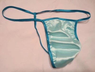 MEN'S G String Flat Front Thong DESIGN YOUR OWN Underwear AQUA Spandex. - Image 1 of 4