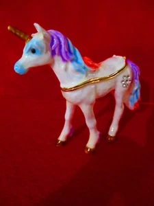 3329     UNICORN   ENAMEL TRINKET BOX  - Picture 1 of 8