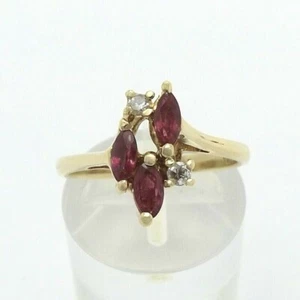 14k Gold Ruby July Birthstone Diamond Ring Marquise Sz6 - Picture 1 of 6