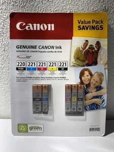 Canon ink 220 & 221 Black Tricolor Yellow, Cyan Magenta Combo Pack Genuine OEM!! - Picture 1 of 2