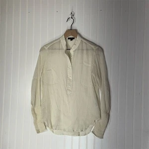 Rag & Bone Ivory Cotton Silk Crinkle Blouse Small Boho Chic Button Front Top - Picture 1 of 8