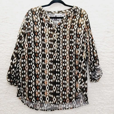 Blouse Size XL Brown Geometric Y2K Festival Whimsycore Officewear Boho Vacation - Image 1 of 4