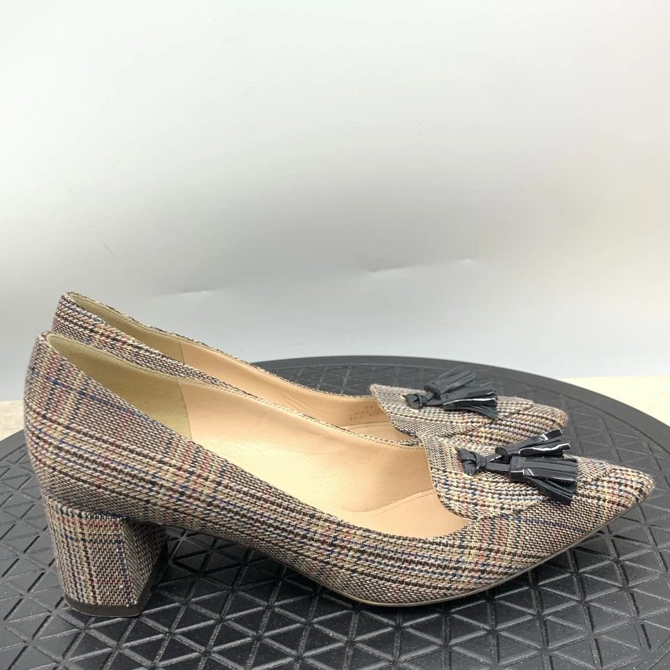 Zapatos de tacón J Crew para mujer talla 6 marrón a cuadros borla Avery punta sin cordones Foto 1 de 4