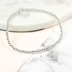 POM Silver Plated Grey Enamel Heart Inset Bracelet - Picture 1 of 1