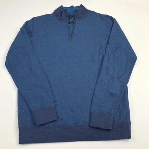 Bugatchi Uomo Pullover Sweater Large Men Blue 1/4 Zip Mock Neck Merino Wool - Picture 1 of 6