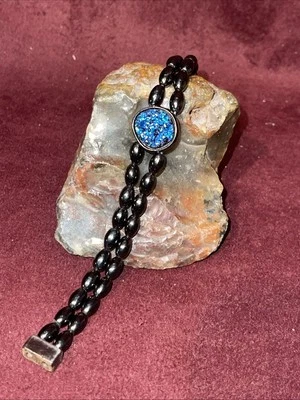 Pulseira magnética de prata 8” hematita tornozeleira 2 fileiras masculina feminina artrite - Imagem 1 de 4