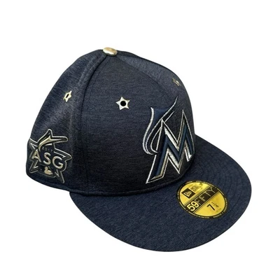 Miami Marlins 2017 ASG New Era 59FIFTY Fitted Size 7 1/4 Hat Black Gold Baseball - Image 1 of 4