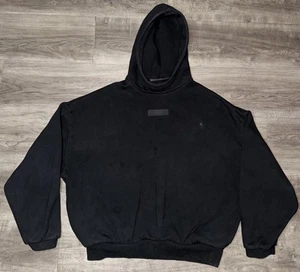 Fear Of God Essentials Hoodie Size Small Jet Black Rubber Patch Logo - Picture 1 of 7