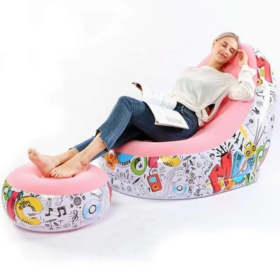 Lazy надувной диван стул с граффити узор флокирование и подушка для ног -... - Изображение 1 из 4