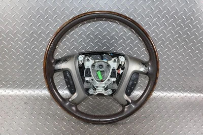 07-14 GM SUV *WORN* Woodgrain Black Leather Heated Steering Wheel Radio Cruise - Image 1 of 4