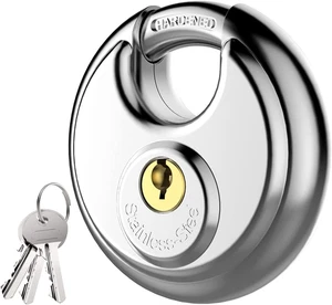 Keyed Padlock, Stainless Steel Discus Locker Lock Heavy Duty Locks with 3 Keys, - Picture 1 of 12