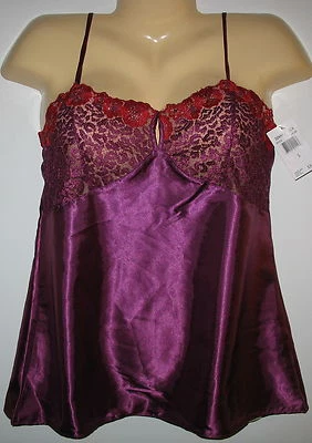 DONNA L'OREN - MEDIUM -NEW - SHINY WINE - LACE FRONT - CAMI - ADJUSTABLE  STRAPS - Imagem 1 de 3