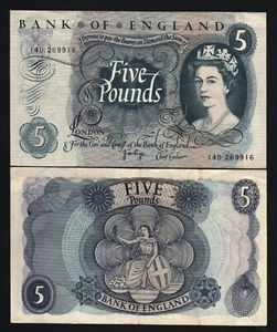Great Britain £5 Pounds P-375 C 1963 QUEEN Elizabeth QEII England World Currency - Picture 1 of 3