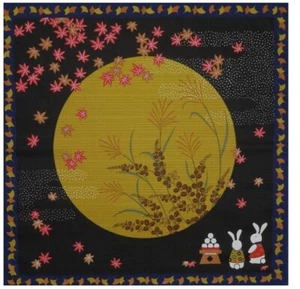 Japanese Furoshiki Wrapping Cloth Scarf Tapestry Cotton Rabbits Harvest Moon - Picture 1 of 1