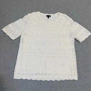 Talbots Sweater Womens Medium Petite White Short Sleeve Mixed Pointelle Stitch - Picture 1 of 9