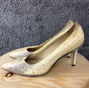 Rachel Zoe Snakeskin Heels Womens 9 Leather Tan Brown Stiletto Slip On Point Toe - Picture 1 of 11