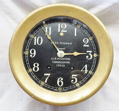 Vintage Seth Thomas Brass U.S. Maritime Commission Clock ~ Not Running • 73.40$