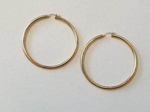 Genuine Made In Italy 375 9ct Yellow Gold Huge 50mm Tube Hoop Earrings - Picture 1 of 7