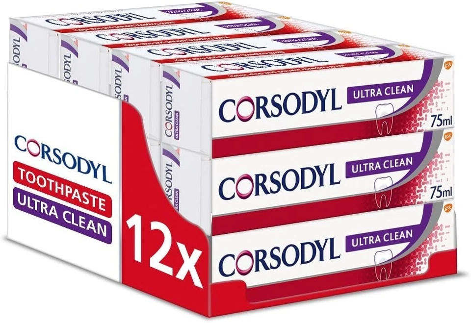 12 X Corsodyl Ultra Clean Toothpaste for Gum Care 75ml FREE UK DELIVERY - Image 1 of 1