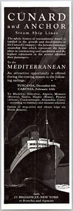 PRINT AD 1922 Cunard and Anchor Steamship Lines to the Mediterranean 3 x 9 - Picture 1 of 3