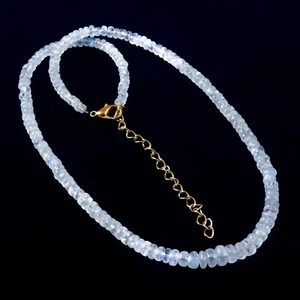 AAA+ Natural Rainbow Moonstone Smooth Rondelle Beads Necklace 16 Inches 3-5mm - Picture 1 of 3