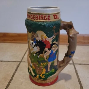 Vtg 11" Ceramic German Mug Stein Men Hunt White Deer With Bows LOOK!! - Picture 1 of 12