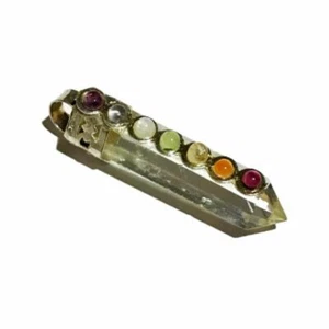 Silver-Plated Quartz Point Pendant with 7 Chakra Stones - Picture 1 of 2