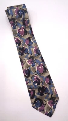 COUNTESS MARA 复古 100% 真丝领带豪华设计师花卉蓝色/薰衣草二手状况完好 — 第 1/4 张图片