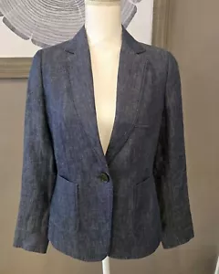 Talbots Size 4 Woman's Blue Slub Denim Blazer Jacket Lined Excellent Condition - Picture 1 of 11