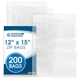 - 12” X 15” (200 Count) 2 Mil Clear Reclosable Zip Plastic Poly Bags with Res... - Picture 1 of 6