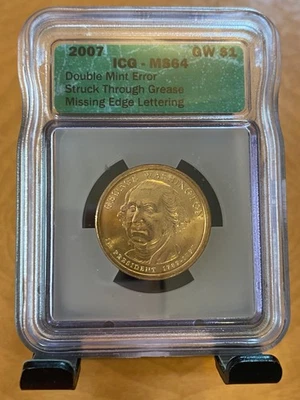2007 GW $1 • ICG MS64 • Double Error • Grease Strike & No Edge Lettering - Image 1 of 2
