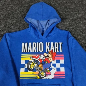 Super Mario Kart Hoodie Boys Large Blue Motorcycle Race Track Graphic Pullover - Picture 1 of 14