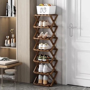Shoe Rack, Bamboo Foldable Shoes Organizer Free Standing Shelf for Entryway, ... - Picture 1 of 6