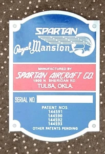 Emblema de colección Royal Mansion Spartan Aircraft Company - Etiqueta de aviación retro - Imagen 1 de 6