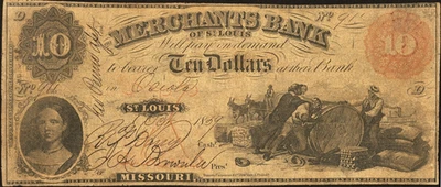 MO $10 OSCEOLA The Merchants Bank of St. Louis Oct. 1, 1859 Haxby MO-25 UNL - Image 1 of 4