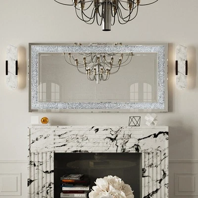 1200mm XL Large Diamond Crushed Gems Mirror Lounge Jewelled Wall Decor Mirror - Image 1 of 4