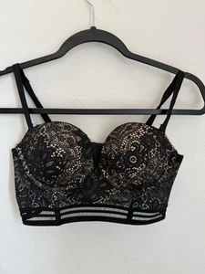 Victoria's Secret Bra Size 32B Very Sexy Multi-way Longline Padded Black Lace - Picture 1 of 13