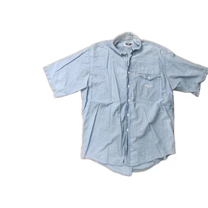 Vintage 90s Dockers Shirt Mens L Denim Stripe Short Sleeve Button Down - Picture 1 of 6
