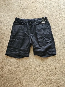Saks Fifth Avenue Men's Linen Blend Drawstring Shorts - Black- Size Medium- NEW - Picture 1 of 4