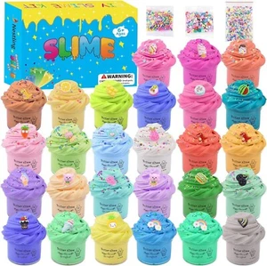 Fluffy Butter Slime Kit 27 Pack, Zum Selbermachen Kitt Schleim Spielzeug mit niedlichen Mini Charms Geschenk - Bild 1 von 8