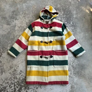 Woolrich Hudson Stripe Vintage Hooded Blanket Coat Women Small Wool USA Western - Picture 1 of 22