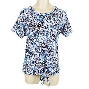 West Loop Damen-Tunika Größe Large Blumenmuster Kurzarm Oberteil mit Bindeband vorne, neu mit Etikett - Bild 1 von 7