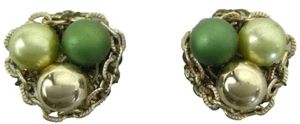 vintage cluster clip on earrings Japan pearl beads chain link trim 7/8" - Picture 1 of 5
