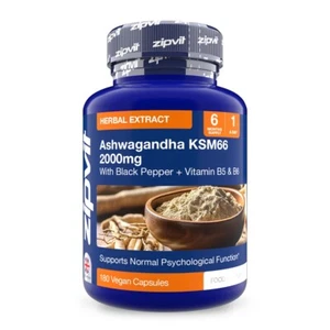 Zipvit Ashwagandha KSM 66 2000mg with Vitamin B6, B5 & Black Pepper - Picture 1 of 15