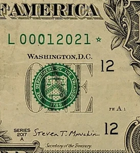 True Trinary Star Fancy número de serie nota L00012021* suma baja número de serie bajo - Imagen 1 de 9